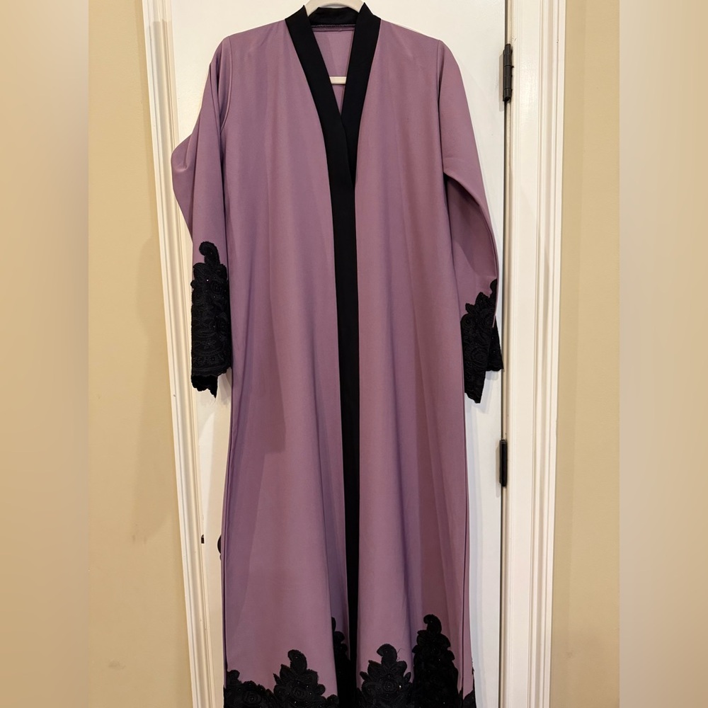 Purple and black lace abaya